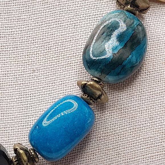 Chico's Turquoise Necklace Chain Tassel, Gemstone Acrylic Glass, 20 Inches - Picture 5 of 13